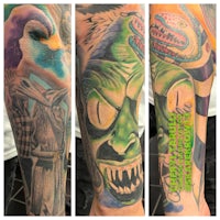 a man's sleeve with different tattoos on it