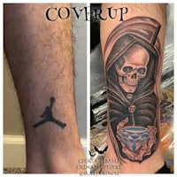 a tattoo of a skeleton and a skeleton with a diamond